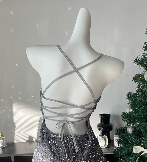Sexy Backless Halter Sequin Cocktail Dress Black Sheath Short Party Dress Homecoming Dress