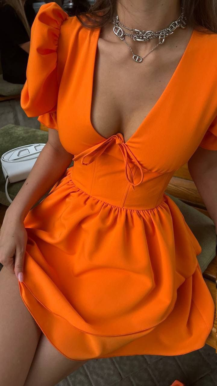Sexy V Neck Satin A Line Orange Short Party Dress Cocktail Dress Formal Homecoming Dress