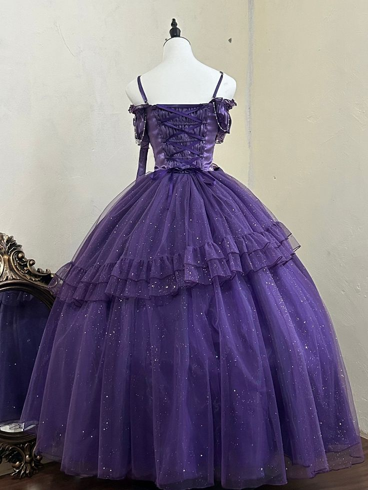Fairy Shimmering Purple Tulle Ruffles Lolita Prom Dress Sweet Ball Gown