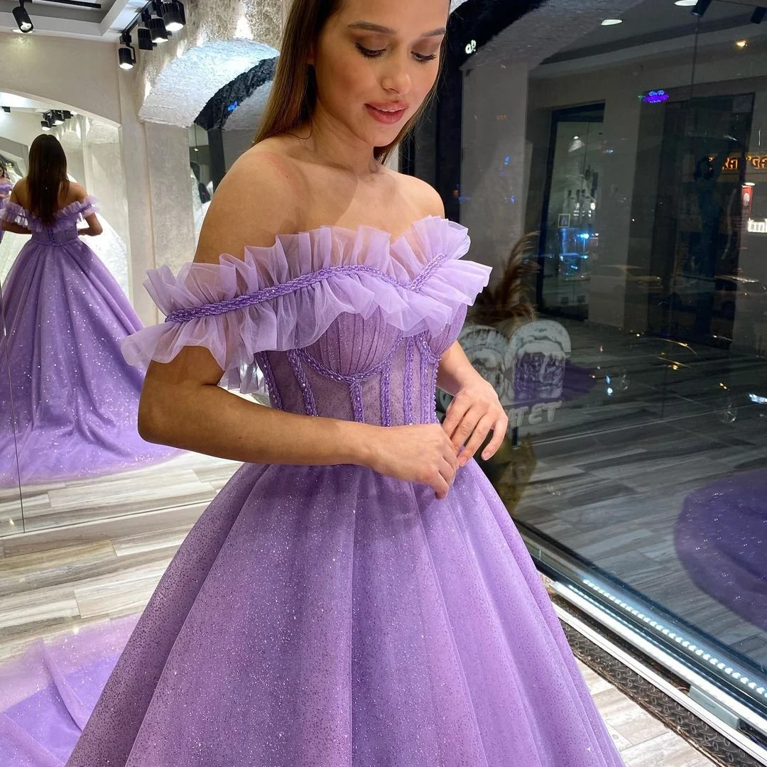 Off The Shoulder Tulle Bridal Gown A-Line Princess Prom Wedding Evening Dress
