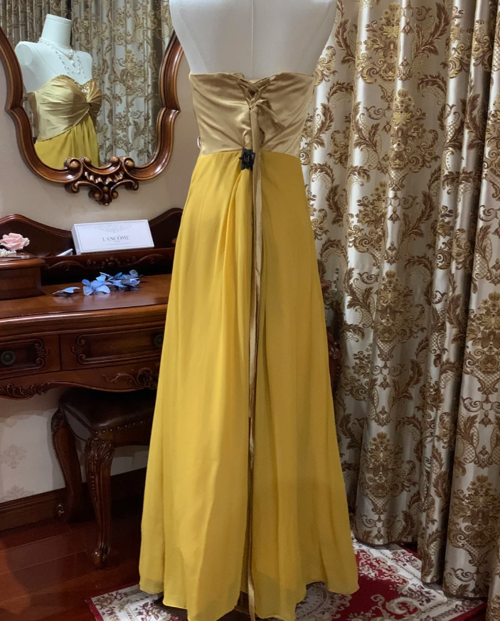 Stylish Strapless Beaded Satin Chiffon Long Wedding Guest Dress Formal Birthday Party Dress
