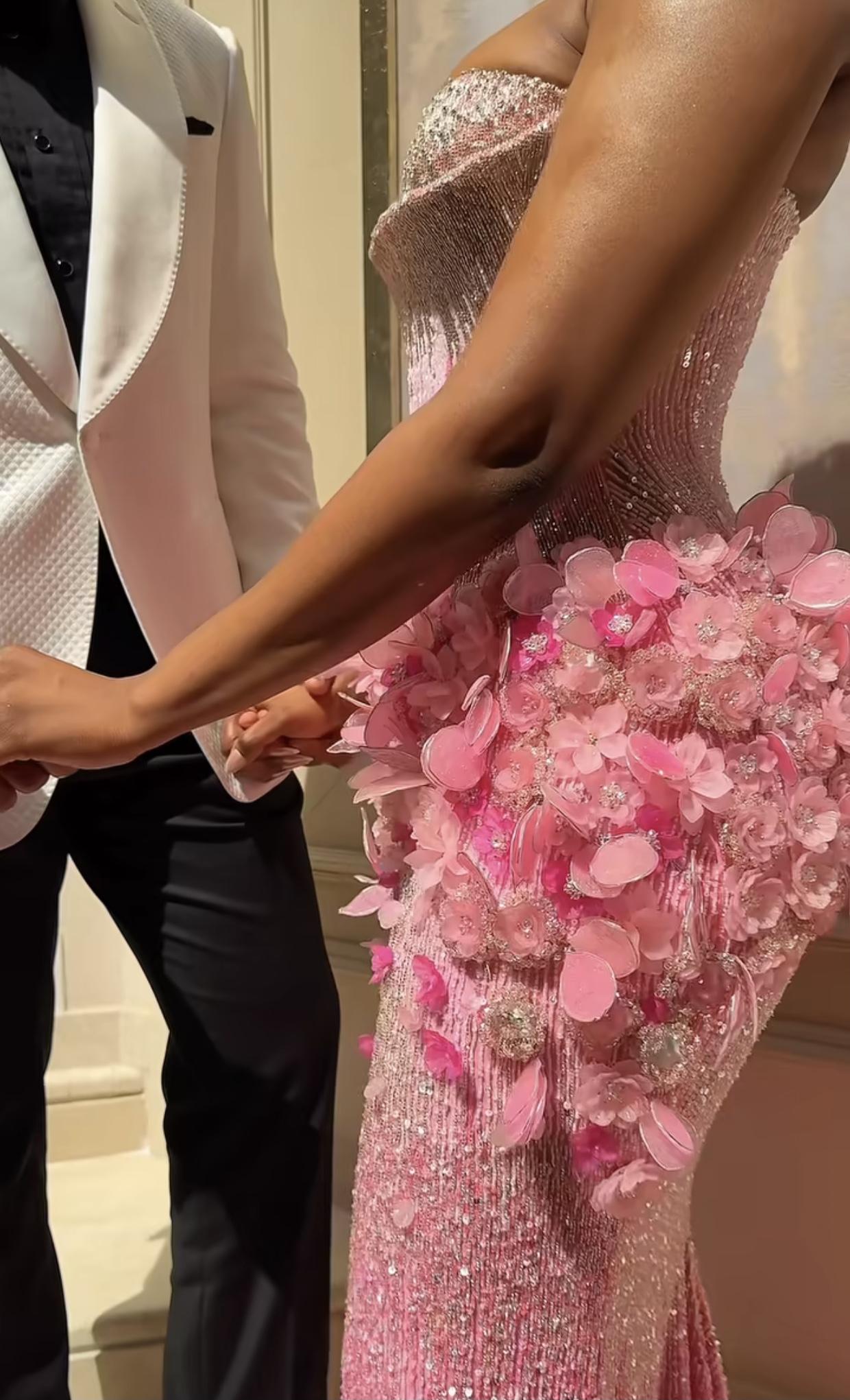 Gorgeous Gradient Pink Mermaid 3D Floral Sequined Long Prom Dress Evening Dress