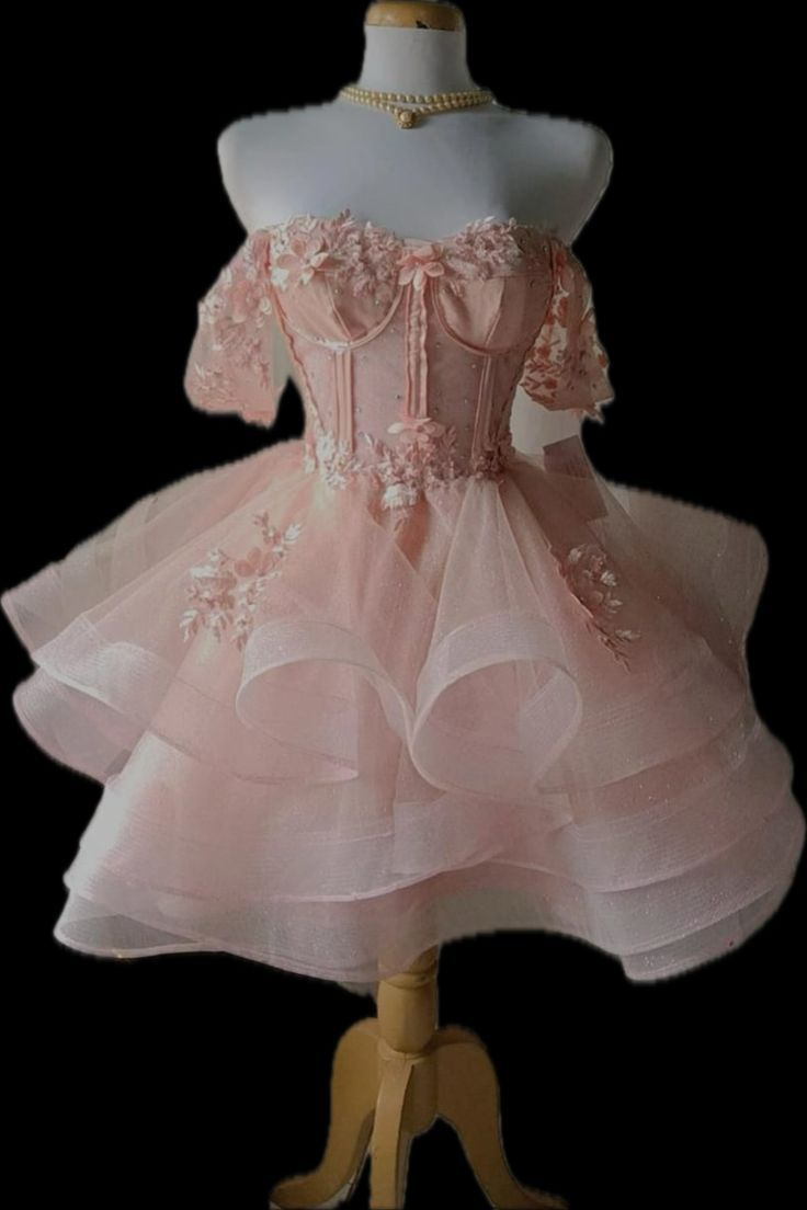 Pretty Off The Shoulder Blush Pink Lace Appliques Formal Birthday Outfits 8th Grade Homecoming Dress