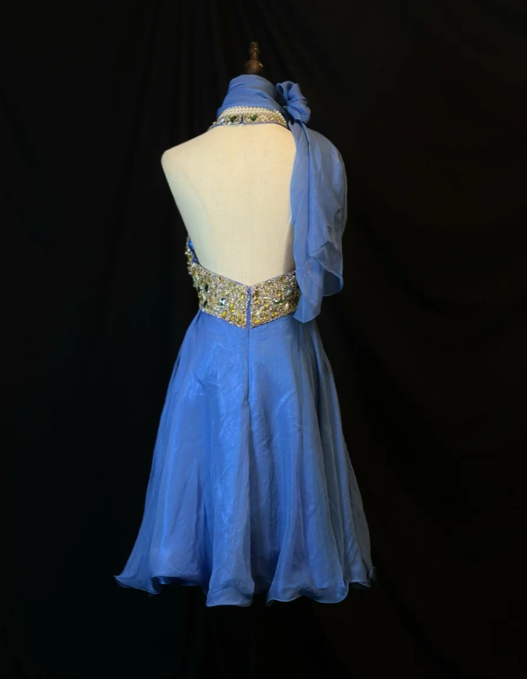 Gorgeous Halter Blue Chiffon Beaded Cocktail Dress Formal Homecoming Dress