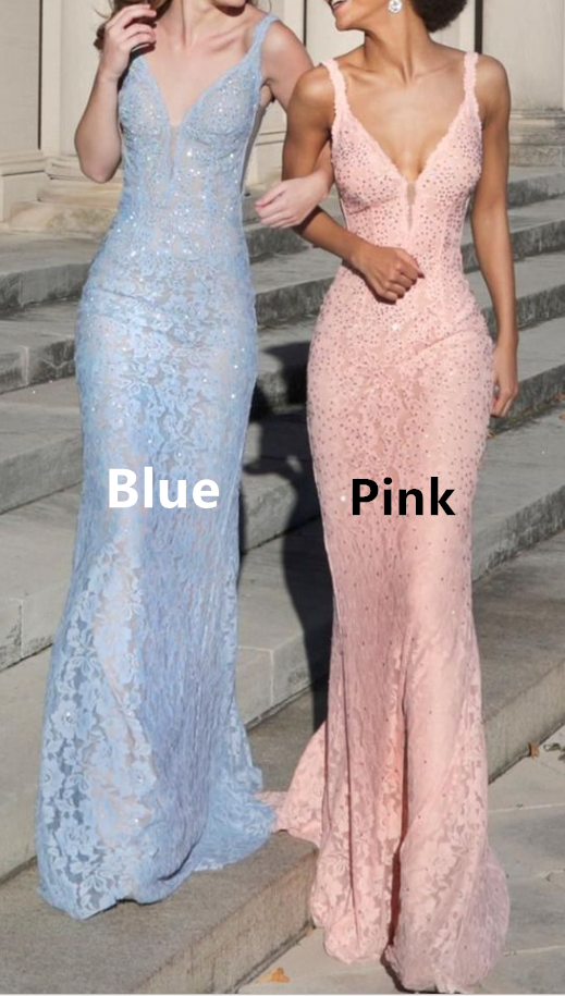 Charming V Neck Lace Beaded Evening Dress Mermaid Party Prom Gown