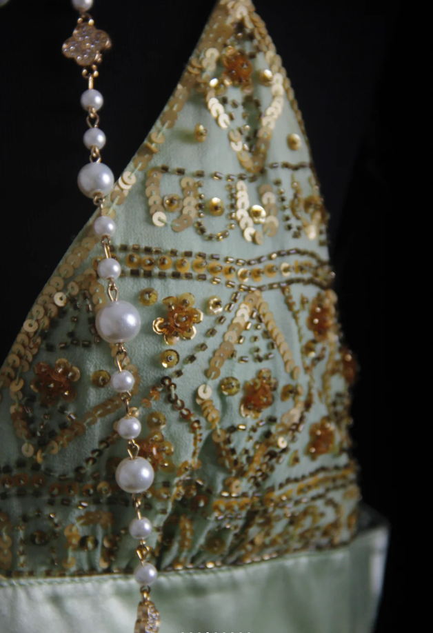 Classy Light Green Spaghetti Straps Chiffon Sequin Beaded Long Birthday Prom Dress Party Gown