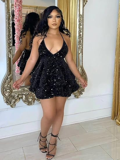 Black Sequins A-line Party Dress,Black Homecoming Dress