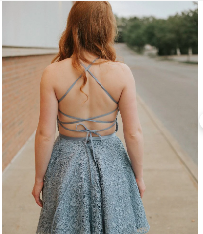 Spaghetti Straps Deep V-neck Full Lace Backless Short Homecoming Dress