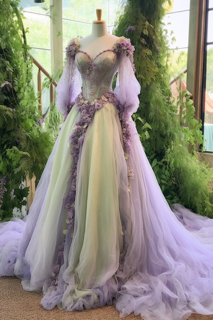 Sweet A Line Princess Floral Tulle Appliques Wedding Dress Ball Gown