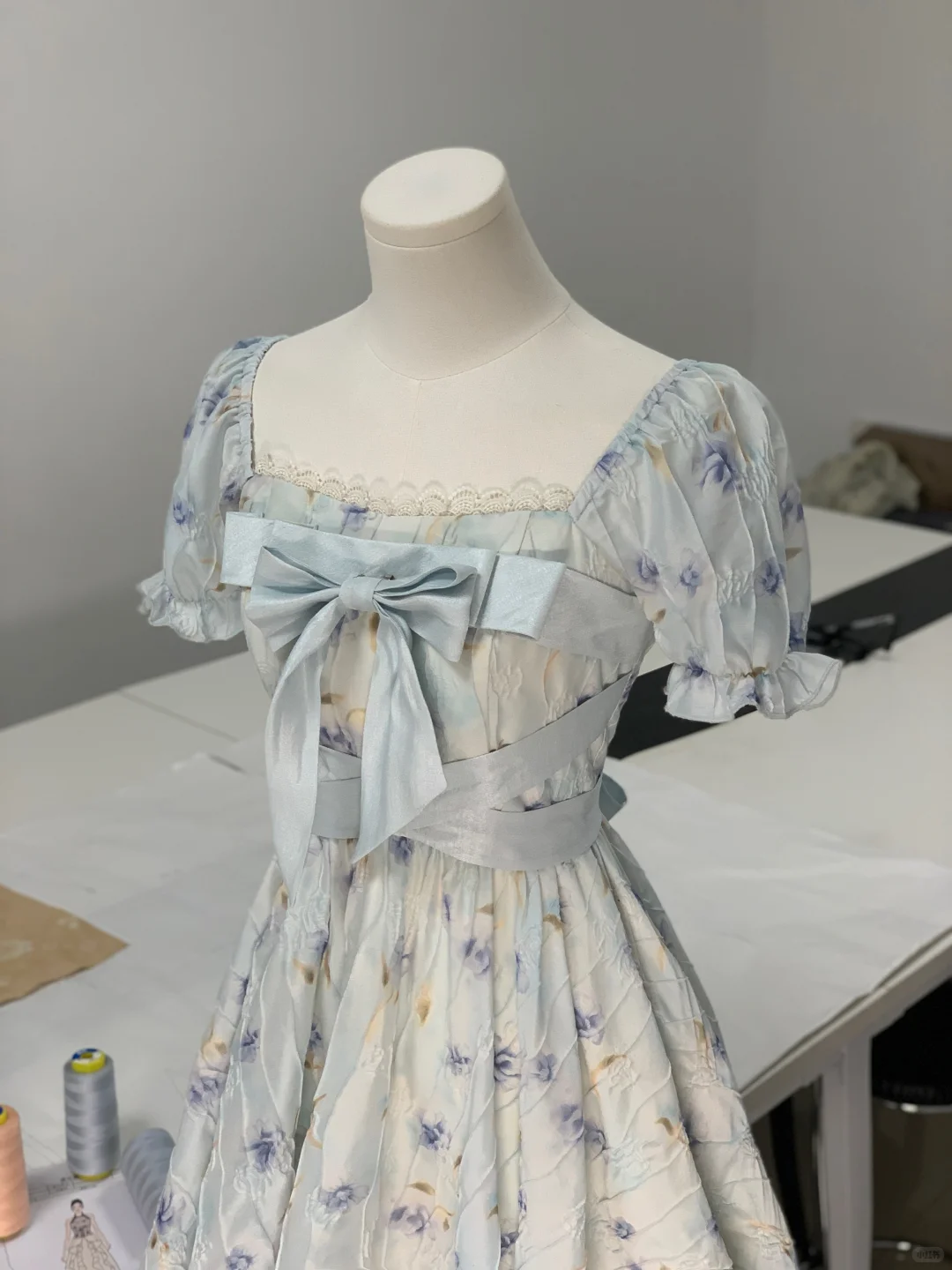 Cute Blue Chiffon Printed Floral A Line Short Prom Dress Formal Graduation Homecoming Dress