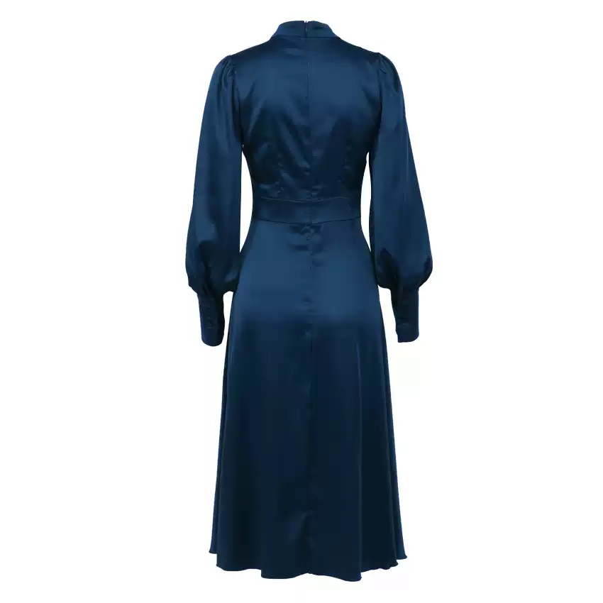 Elegant Simeple Prom Dress With Long Sleeves Split Evening Dress Women's Plain Puff Sleeve O-Neck Long Dress