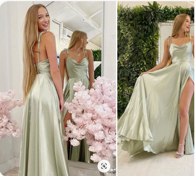 Elegant Spaghetti-Straps Sleeveless Split Evening Dress