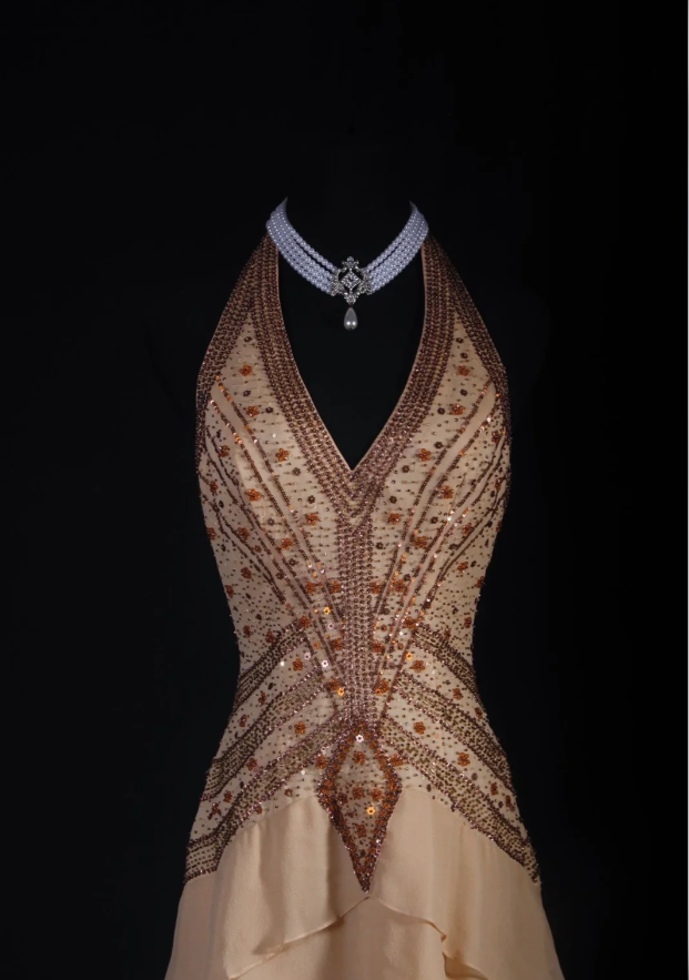 Vintage Khaki Halter Beaded Chiffon Layered Mermaid Long Party Dress Backless Wedding Guest Dress