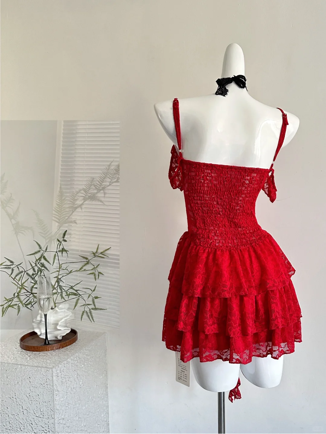 Stylish Red Lace Layered Homecoming Dress Spaghetti Strap Cocktail Dress Party Dress