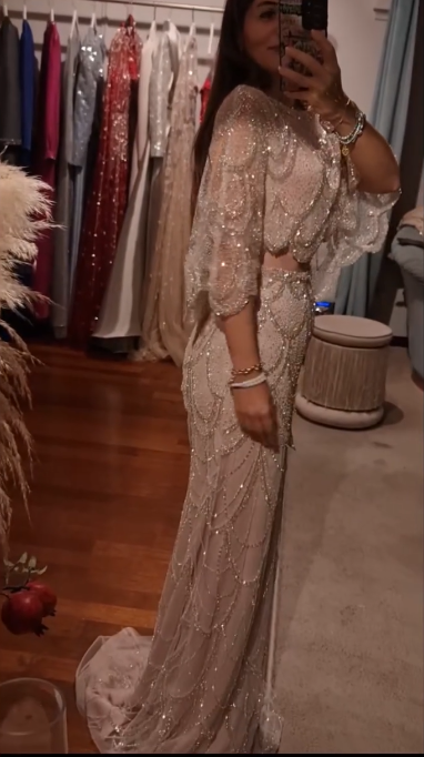 Gorgeous Tulle Sequin Beaded Long Prom Dress Two Piece Evening Dress