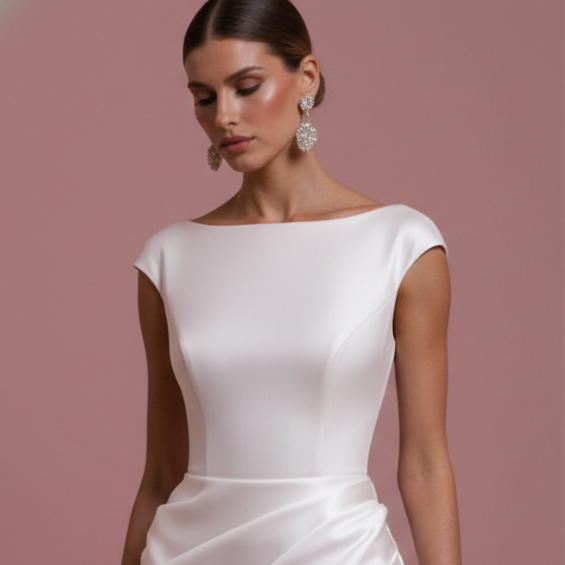 Illusion Back Wedding Dress Matte Long Button Detail Wear