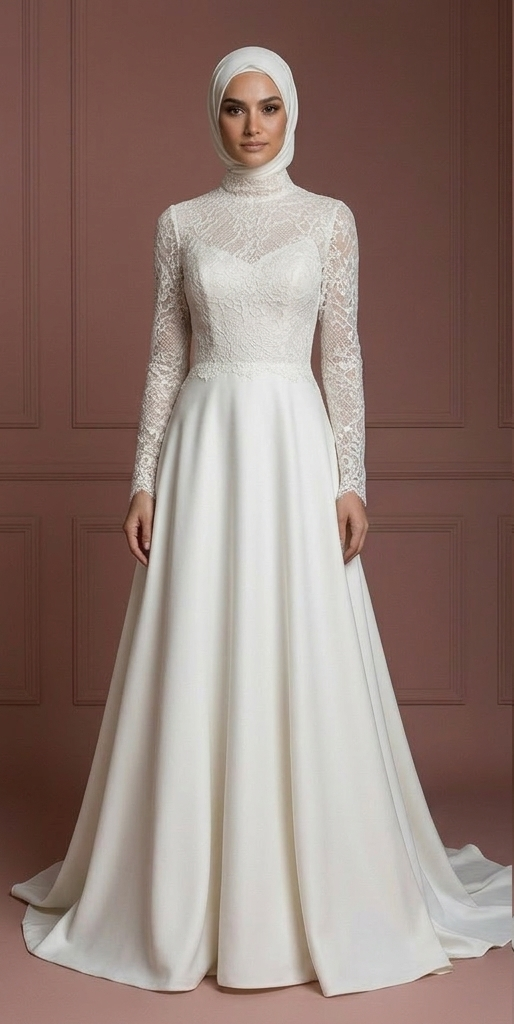 Islamic Hijab Wedding Dress Full Coverage Bridal Gown Muslim