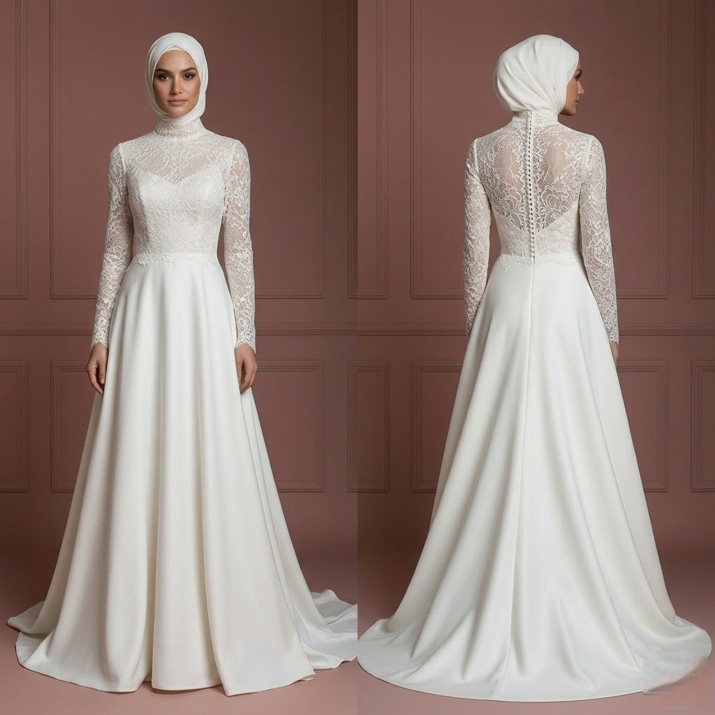 Islamic Hijab Wedding Dress Full Coverage Bridal Gown Muslim