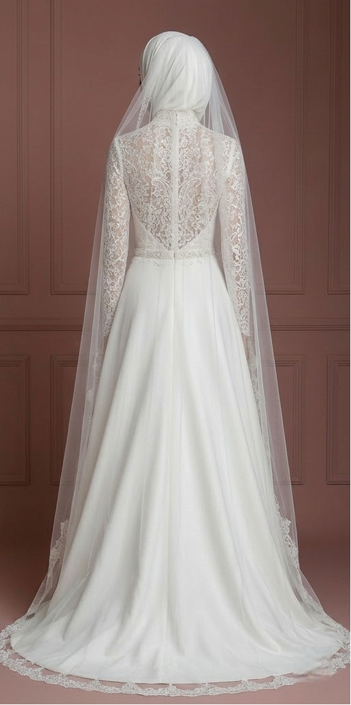 Ivory Hijab Wedding Dress Elegant Modest Bridal Gown Muslim