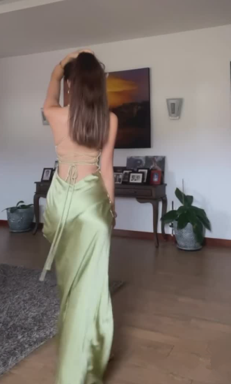 Simple Green Slit A Line Backless Party Dress Evening Dress