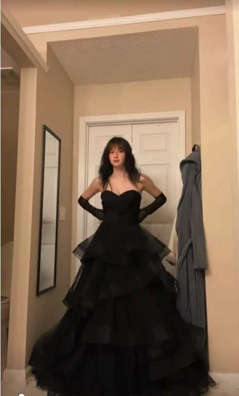 Black Rufflue Prom Dress Long Prom Dress Sweetheart Eveninng Dress