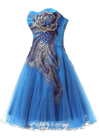 Vintage Blue Tulle Satin Short Party Dress A Line Homecoming Dress