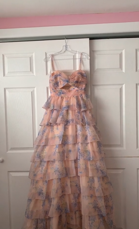 Charming Ball Gown Long Strapless Ruffles Floral Long Prom Dress