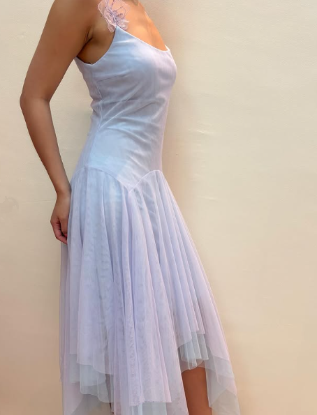 Lavender Tulle A Line Short Prom Dress,Homecoming Dress With Flowers