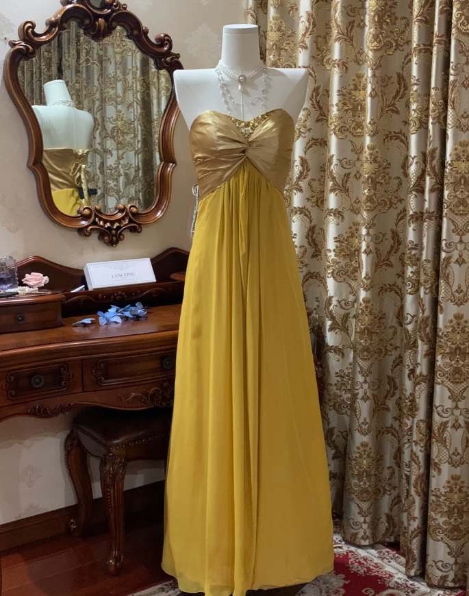 Stylish Strapless Beaded Satin Chiffon Long Wedding Guest Dress Formal Birthday Party Dress