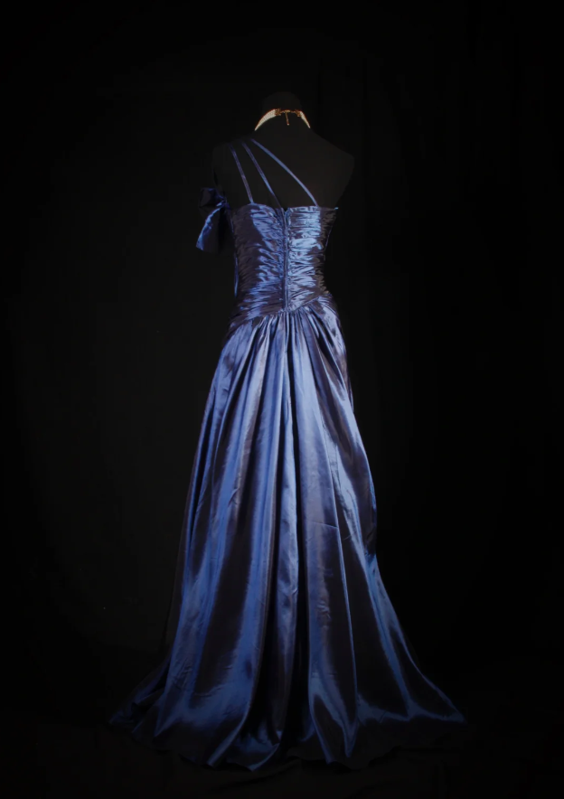 Elegant One Shoulder Satin Pleated Beaded Mermaid Evening Dress Navy Blue Long Party Dress