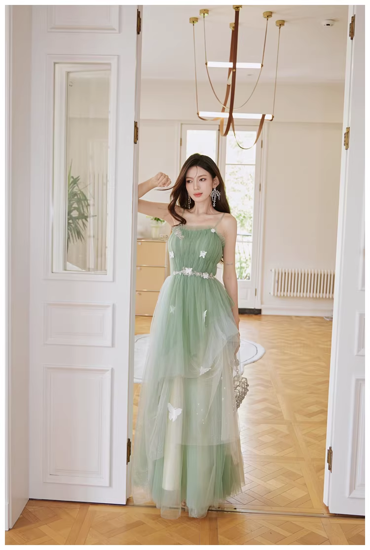 Fairy Green Tulle Sequin Butterfly Applique A Line Birthday Party Dress Evening Dress