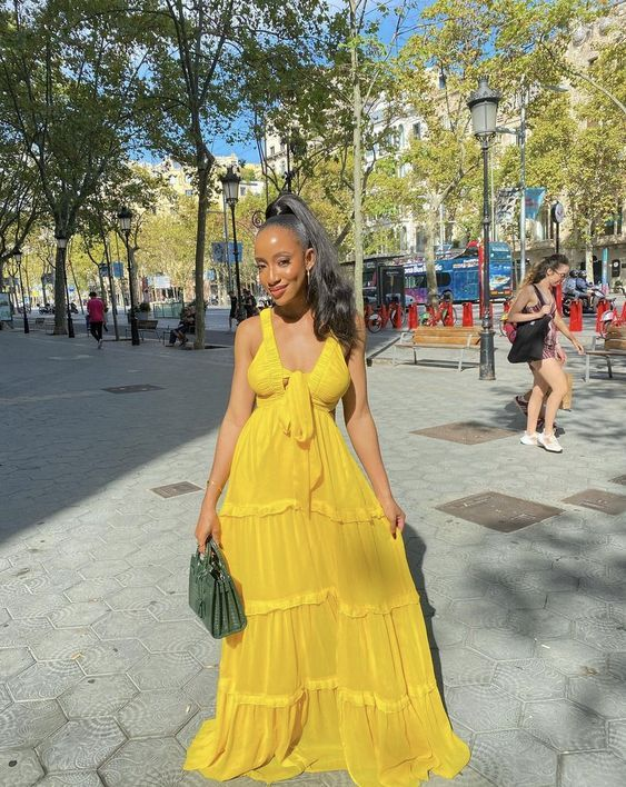 Sexy Straps Yellow Long Chiffon Prom Dress A Line Party Gown