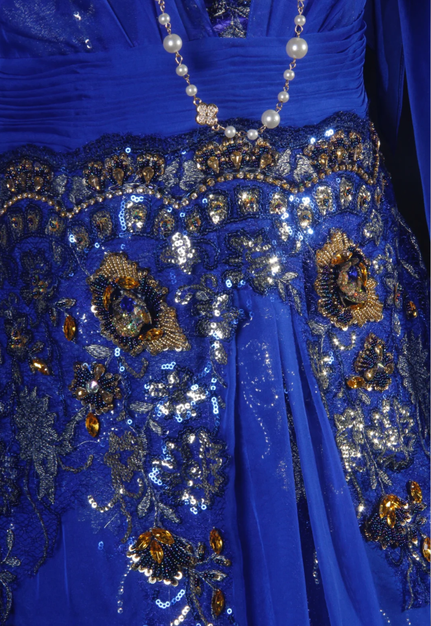 Chic Royal Blue Chiffon Sequin Beaded Mermaid Long Party Dress Birthday Dress