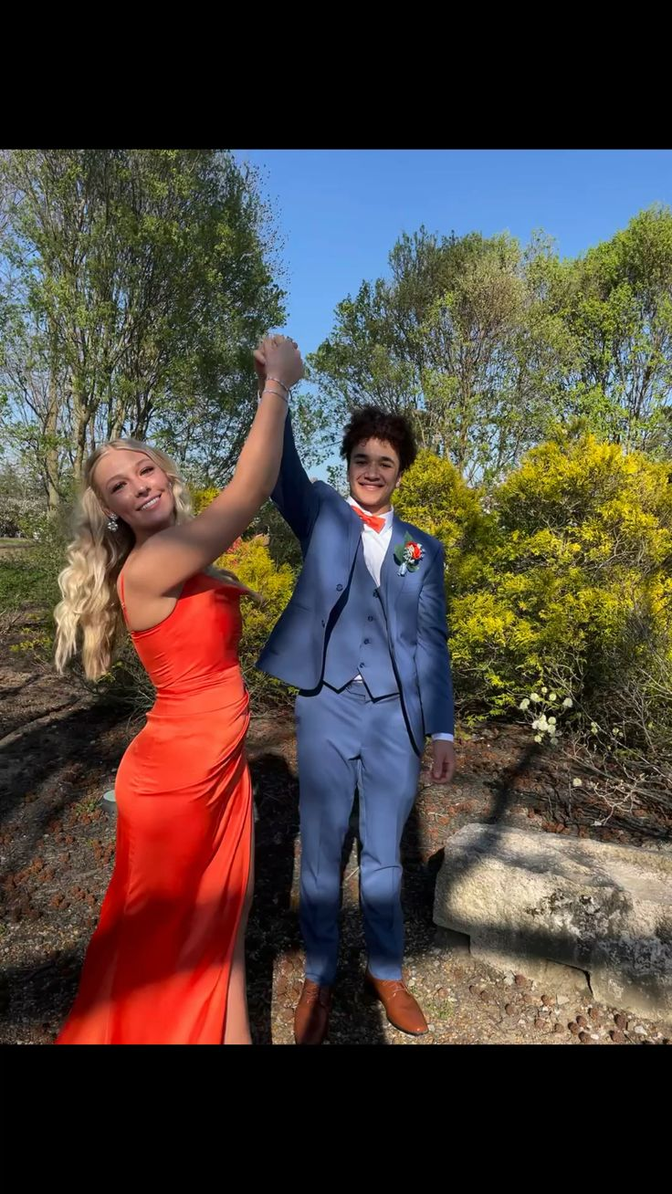 Simple Orange Prom Dress With High Slit,Senior Prom Gown