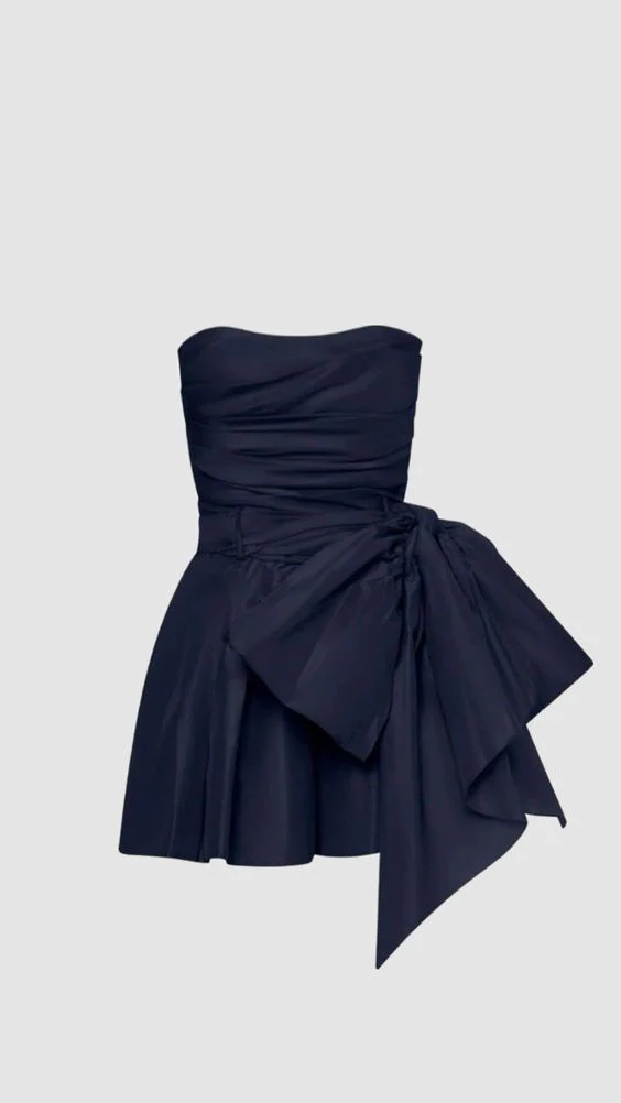 Navy Blue Strapless Short Homecoming Dress with Bow