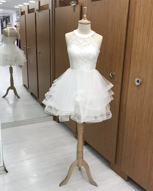 Short Organza Ruffles Homecoming Dresses Lace Halter