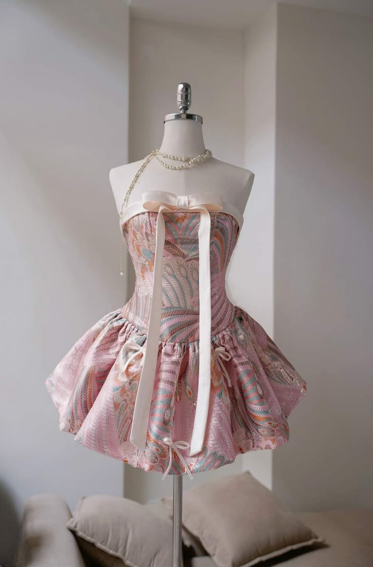 Vintage Strapless Satin Print Floral A Line Vacation Dress Pink Short Birthday Dress