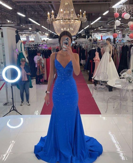 Charming Blue Mermaid Evening Dress,Blue Glam Dress