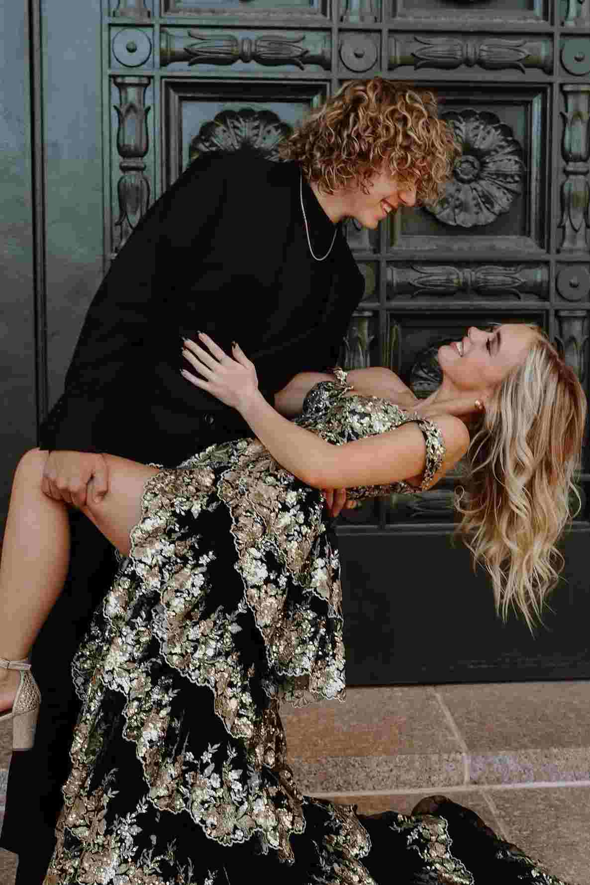 Gorgeous Black Tulle Lace Appliques Tiered Evening Dress,A Line Off The Shoulder Slit Prom Party Gown