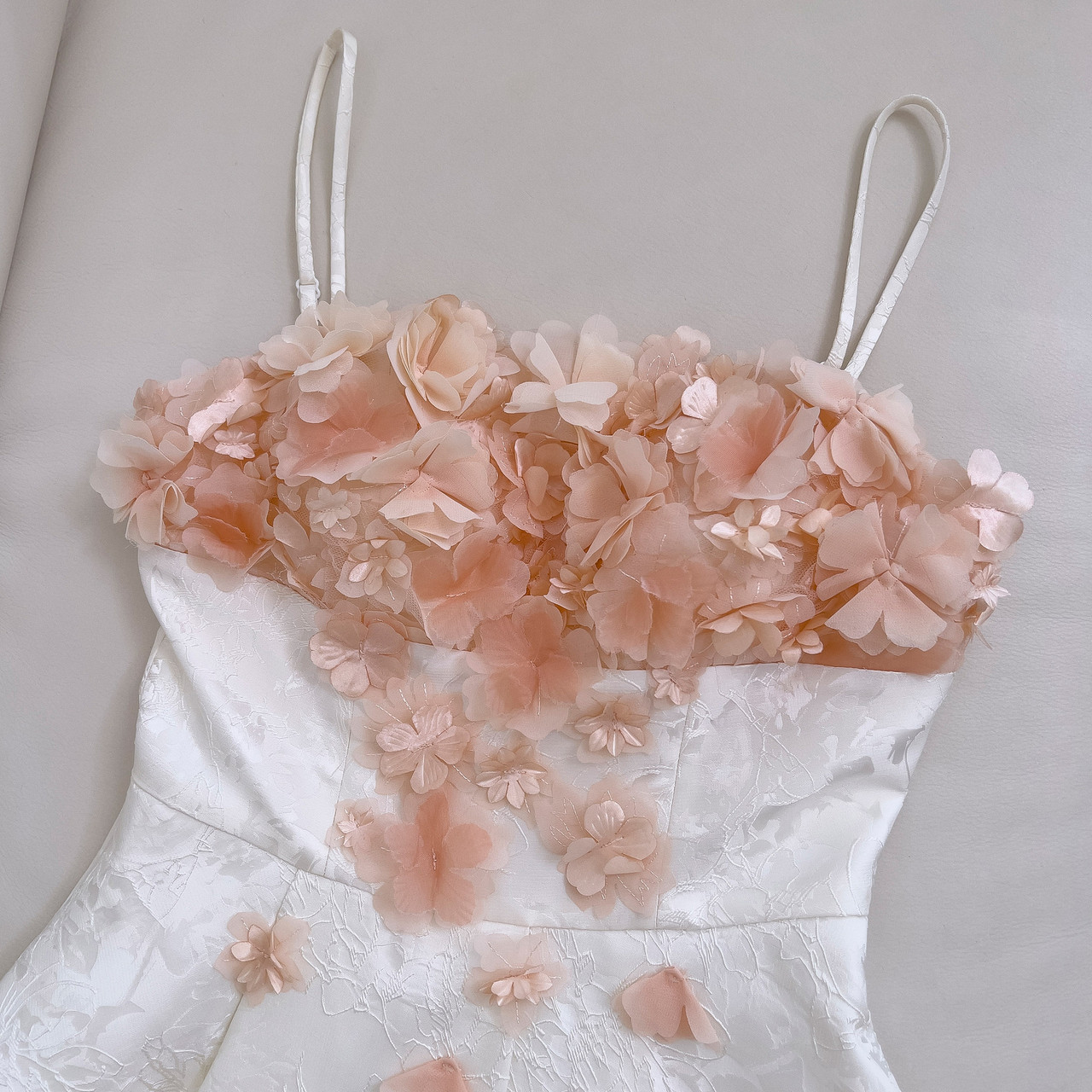 Beautiful White Satin Print Floral 3D Flower Homecoming Dress Birthday Dress