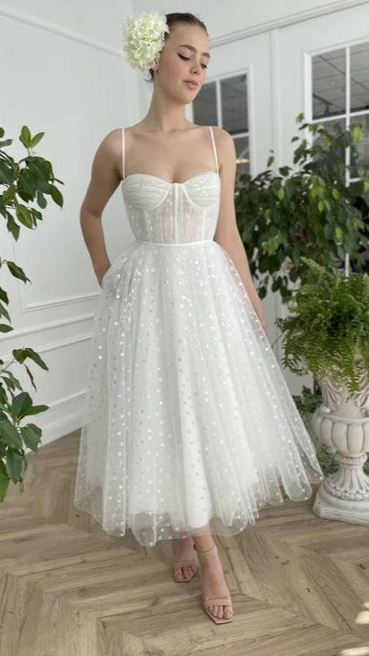 Spaghetti Straps Tea Length Prom Dress , Lovely Party Dress