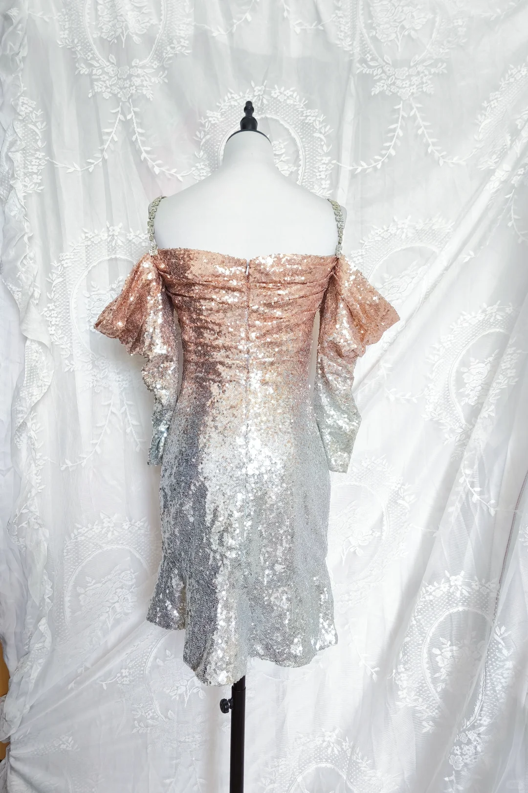 Vintage Champagne Ombre Sequin Cocktail Dress Off The Shoulder 6th Grade Homecoming Dresscc