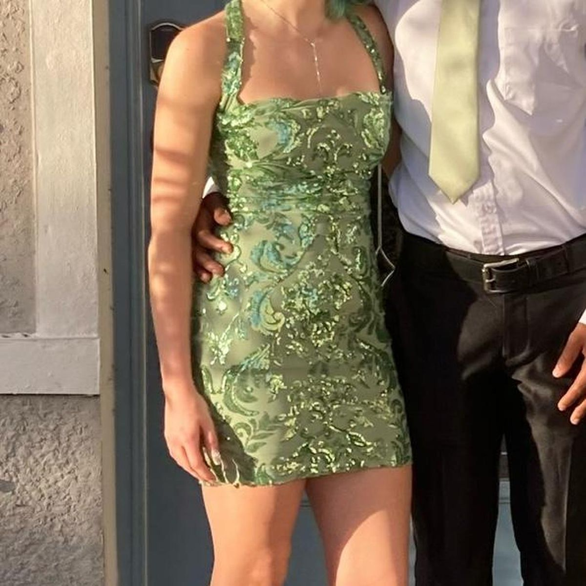 Unique Olive Green Halter Satin Sequin Short 6th Grade Homecoming Dress Formal Birthday Outfits