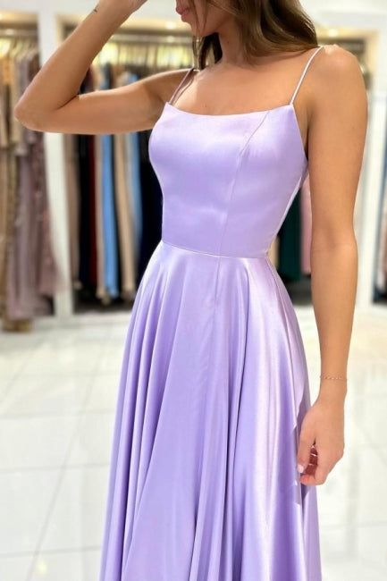 Simple Long Lilac A-line Sleeveless Prom Dress