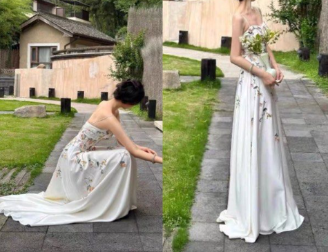 Spaghetti Straps White Satin Long Prom Dress,Elegant Evening Dress Wedding Dress With Appliques