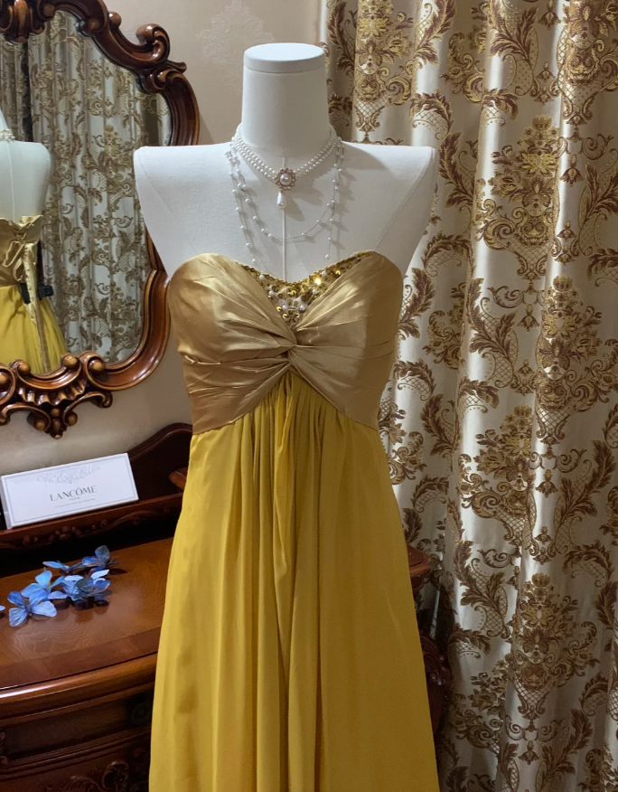 Stylish Strapless Beaded Satin Chiffon Long Wedding Guest Dress Formal Birthday Party Dress