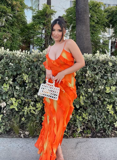Sexy Straps Chiffon Long Tiered Slit Prom Dress Party Evening Dress