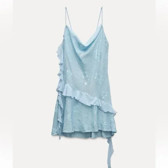 Gorgeous Blue Sequins Chiffon Homecoming Dress,Straps Sheath Cocktail Dress