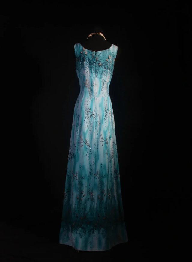 Vintage Square Neck Blue Chiffon Beaded Long Prom Dress Birthday Party Dress