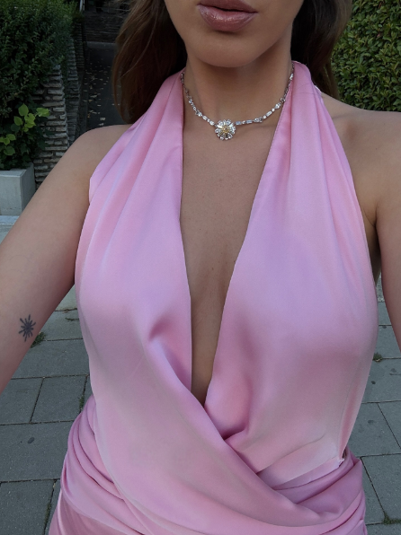 Classy Halter Pink Satin Long Party Dress Formal Bridesmaid Dress